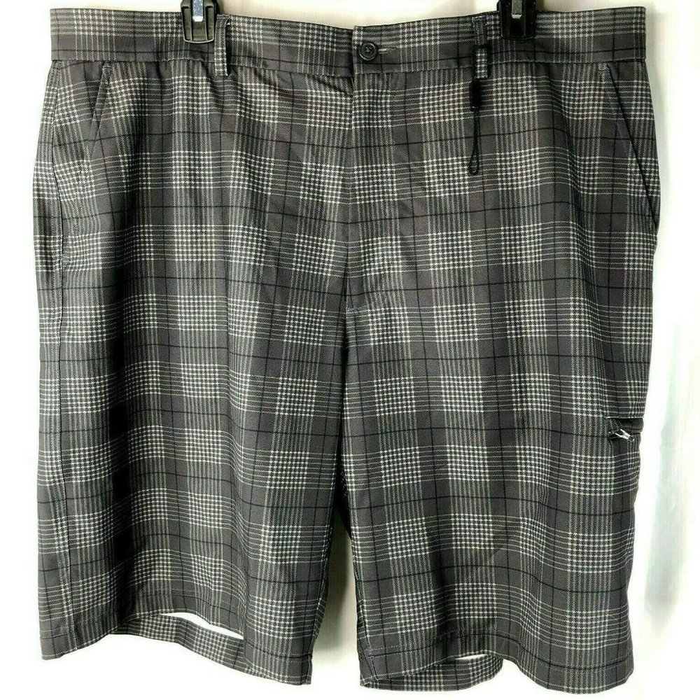 Pebble Beach Performance Plaid Golf Shorts Mens 40 Charcoal New w/ Imperfection